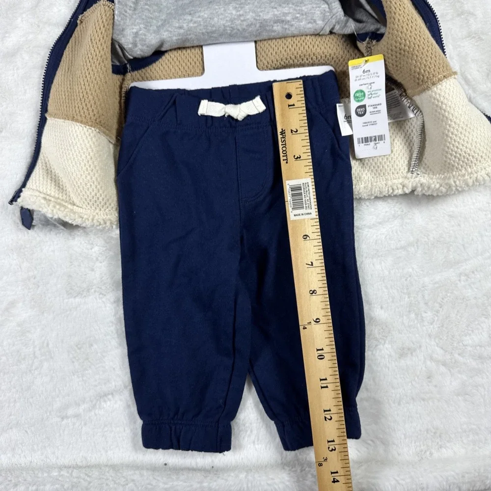 Carters Baby Boy 6M 3-Piece Sherpa Vest Penguin Bodysuit Pants Set Navy Gray NWT